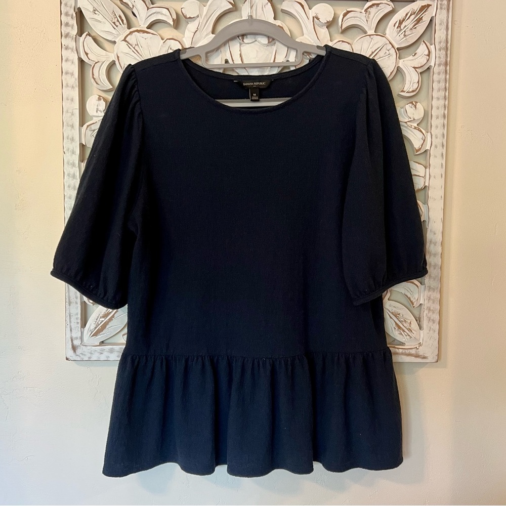 Banana Republic Women’s Navy Peplum Top with Half Sleeves (Size Medium)